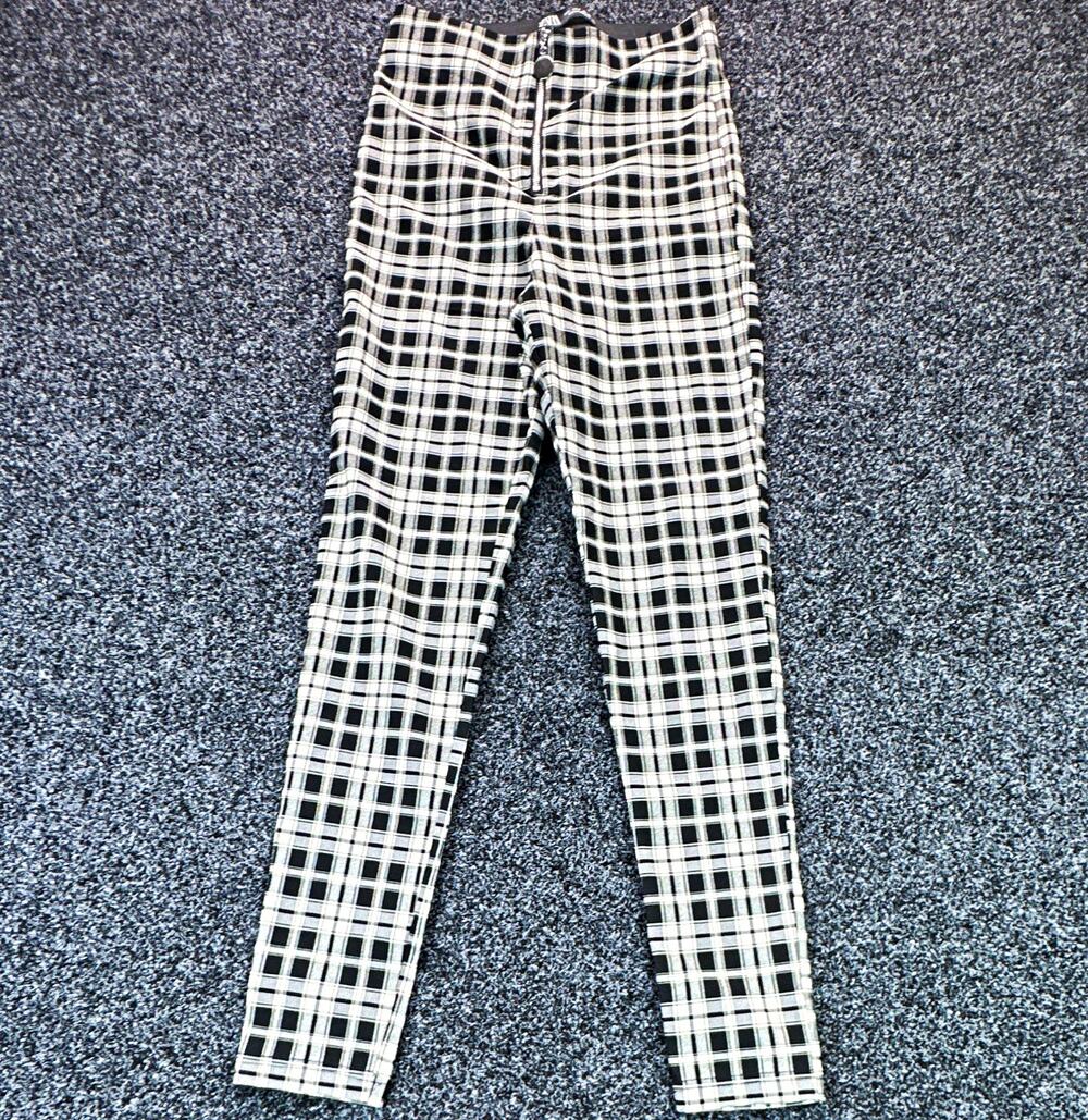 Zara Women’s Plaid Skinny Pants Size S US 4 Black White High Rise Stretch Zip